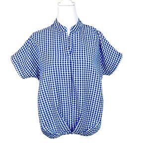 Jade Seer-Sucker Top Womens Size M Blue White Gingham Check Cottagecore Coastal